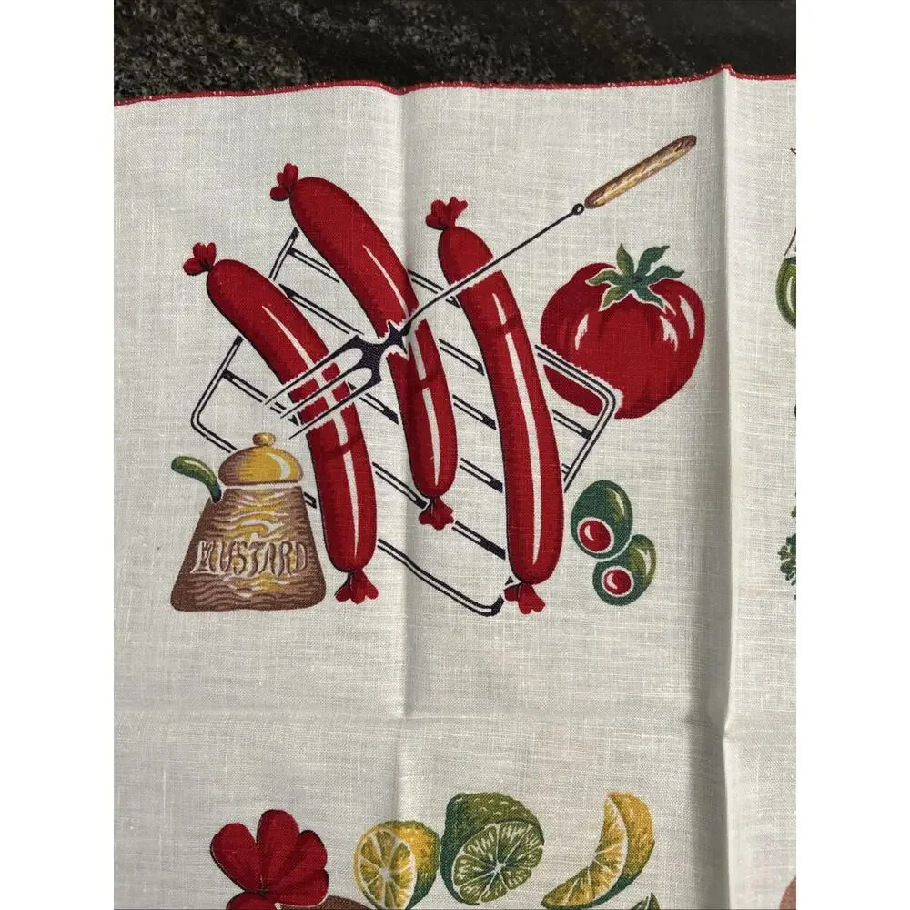 Lot of 4 Vintage MCM Napkins Lobster Beef Steak BBQ Picnic Picnic *FLAW*